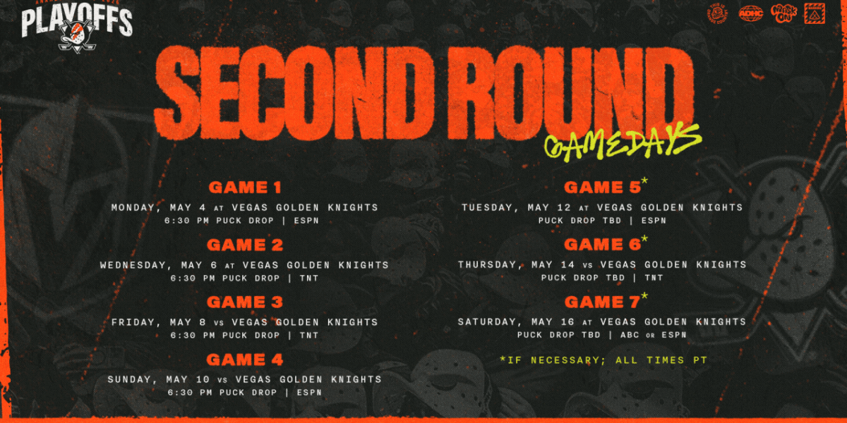 Ducks vs Golden Knights: Second Round Schedule Released