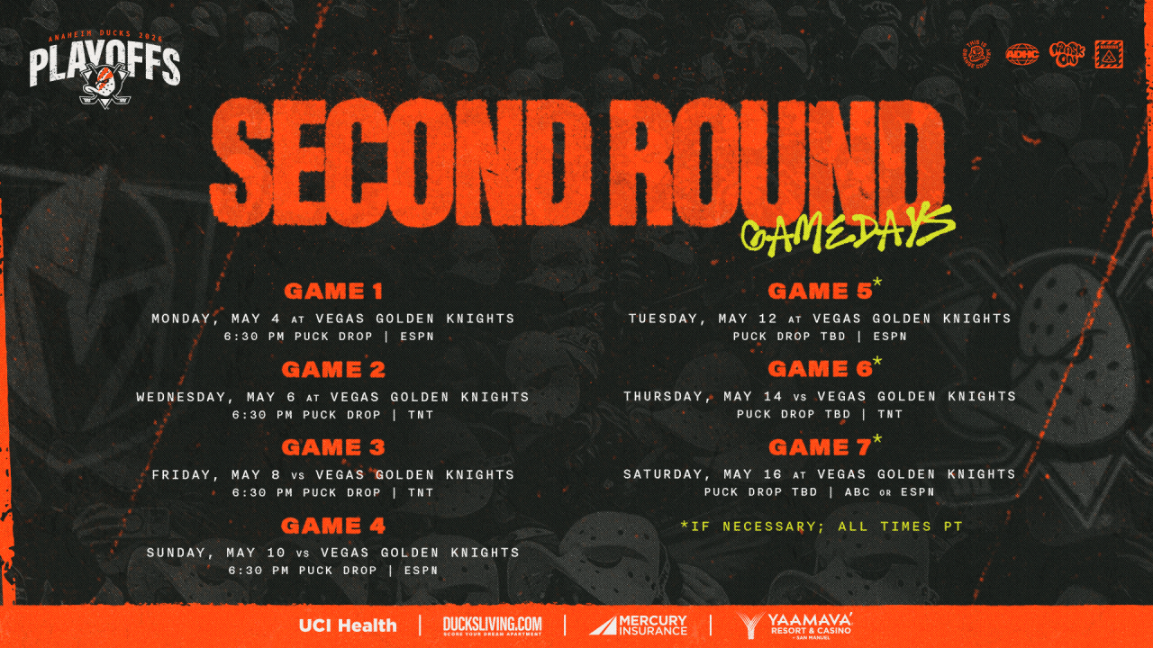 Ducks vs Golden Knights: Second Round Schedule Released